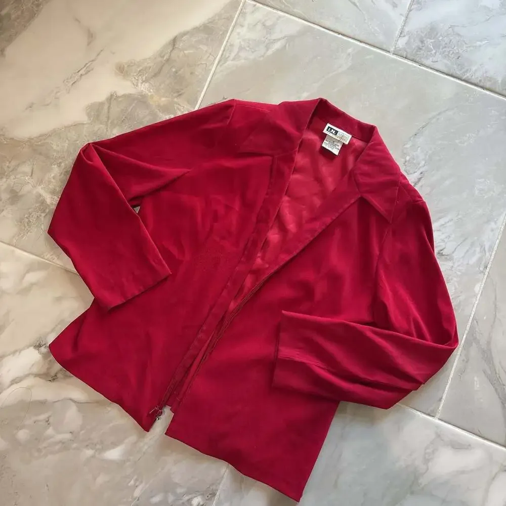 Vintage I.N. Studio Red Long Sleeve Zip-Up Jacket with Collar and shoulder pads - Picture 2 of 5